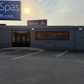Master Spas storefront after commercial exterior painting and custom charcoal color matching